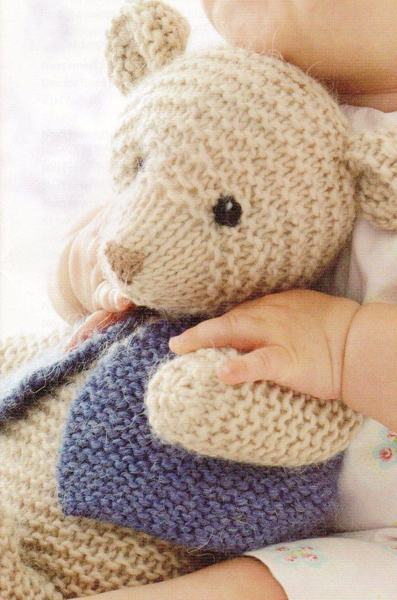 Easy Teddy Bear Knitting Patterns, Beginner Garter Stitch Chunky Toy, Size 14", PDF Download