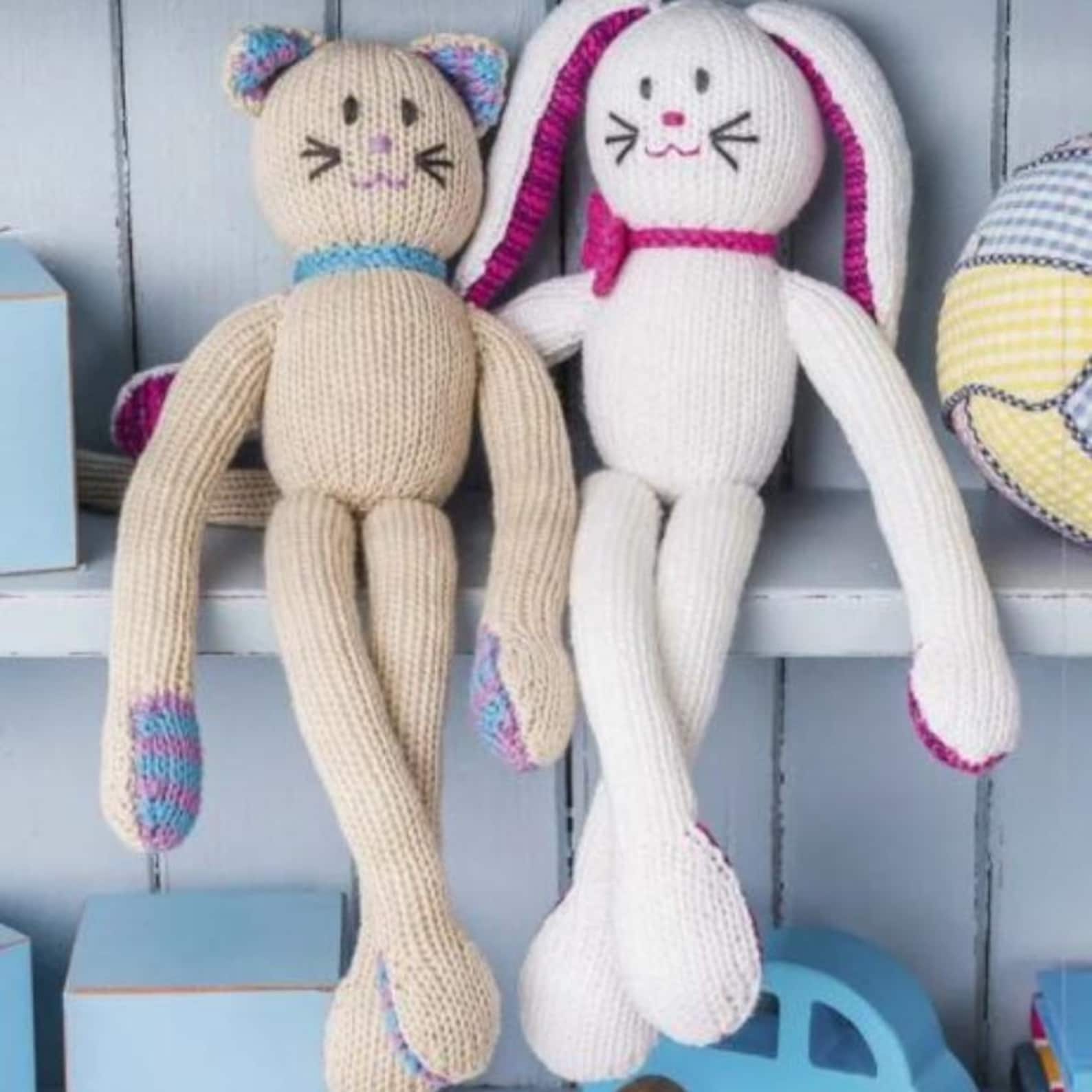 Cat Bunny Toy Knitting Pattern, 14" Easy Toy Patterns, PDF Download
