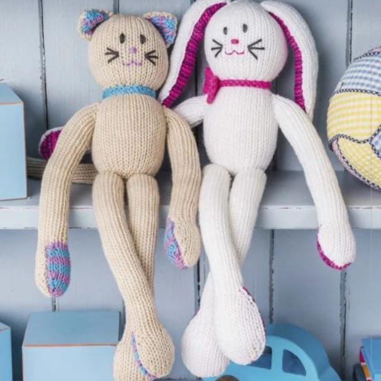 Cat Bunny Toy Knitting Pattern, 14" Easy Toy Patterns, PDF Download