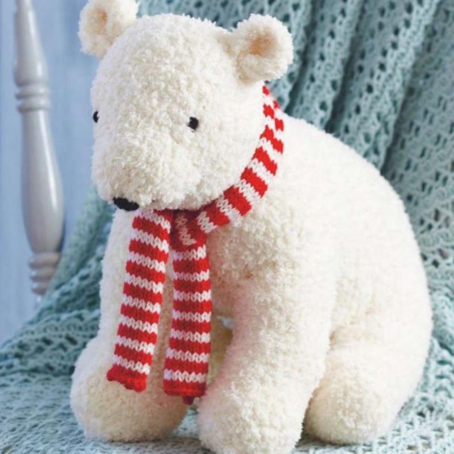 Polar Bear & Scarf Knitting Patterns, 10" Toy, PDF Download