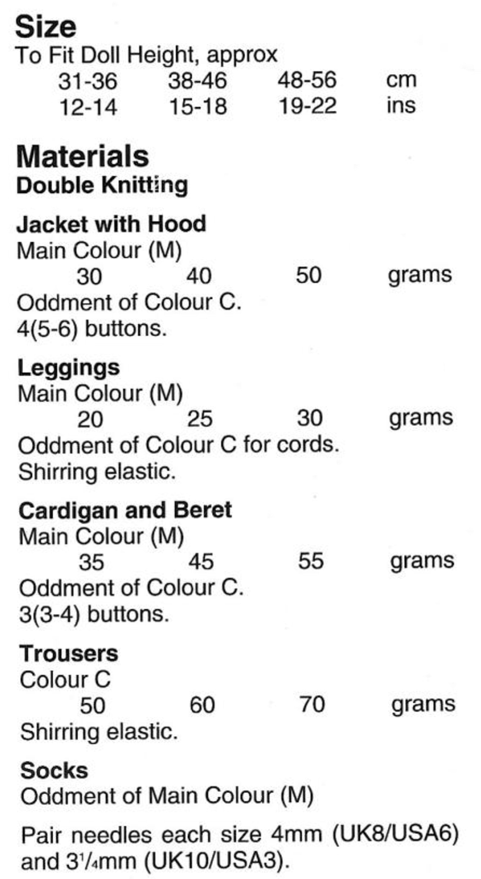 Dolls Clothes Knitting Pattern, Size 12" - 22" Dolls Height, PDF Download